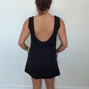 Black Linen Open-Back Sleeveless Shirt Dress